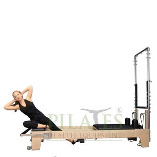 Signature Series MK II Pilates Reformer with Half Trapeze Bundle INCLUDING Mat Converter, Jump Board, Long Box, Non-Slip Standing Platform + Upholstered Platform[Cream]