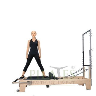 Signature Series MK II Pilates Reformer with Half Trapeze Bundle INCLUDING Mat Converter, Jump Board, Long Box, Non-Slip Standing Platform + Upholstered Platform[Cream]