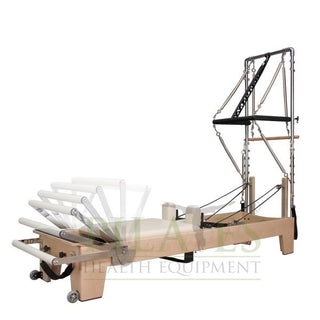 Signature Series MK II Pilates Reformer with Half Trapeze Bundle INCLUDING Mat Converter, Jump Board, Long Box, Non-Slip Standing Platform + Upholstered Platform[Cream]