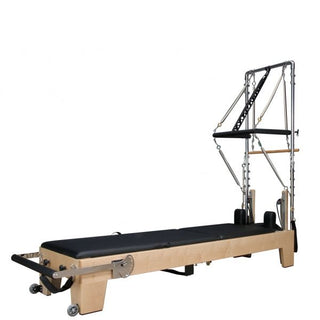 Signature Series MK II Pilates Reformer with Half Trapeze Bundle INCLUDING Mat Converter, Jump Board, Long Box, Non-Slip Standing Platform + Upholstered Platform[Black]