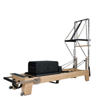 Signature Series MK II Pilates Reformer with Half Trapeze Bundle INCLUDING Mat Converter, Jump Board, Long Box, Non-Slip Standing Platform + Upholstered Platform[Black]