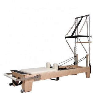 Signature Series MK II Pilates Reformer with Half Trapeze Bundle INCLUDING Mat Converter, Jump Board, Long Box, Non-Slip Standing Platform + Upholstered Platform[Cream]