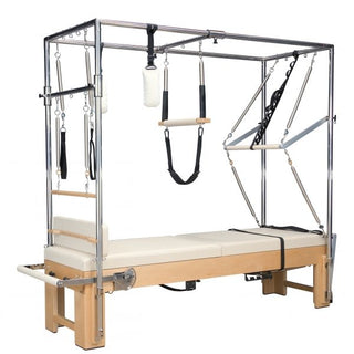 Signature Series MK II Pilates Reformer with Full Trapeze Bundle INCLUDING Twin Mats, Jump Board, Long Box, Non-Slip Platform, Upholstered Platform and More[Cream]