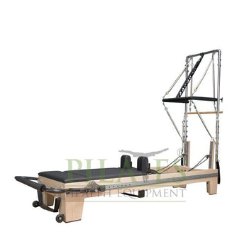 Signature Series MK II Pilates Reformer WITH SLIDING FOOTBAR and Half Trapeze Bundle INCLUDING Mat Converter, Jump Board, Long Box, Non-Slip Standing Platform + Upholstered Platform[Black]