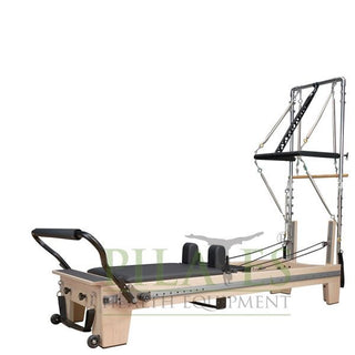 Signature Series MK II Pilates Reformer WITH SLIDING FOOTBAR and Half Trapeze Bundle INCLUDING Mat Converter, Jump Board, Long Box, Non-Slip Standing Platform + Upholstered Platform[Black]