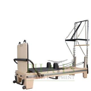 Signature Series MK II Pilates Reformer WITH SLIDING FOOTBAR and Half Trapeze Bundle INCLUDING Mat Converter, Jump Board, Long Box, Non-Slip Standing Platform + Upholstered Platform[Black]