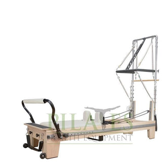 Signature Series MK II Pilates Reformer WITH SLIDING FOOTBAR and Half Trapeze Bundle INCLUDING Mat Converter, Jump Board, Long Box, Non-Slip Standing Platform + Upholstered Platform[Cream]